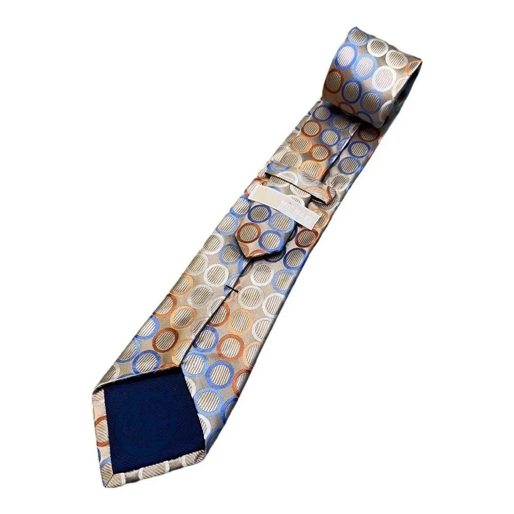 Michael Kors Geometric Circle Tie Beige Blue Orange Silk Classic